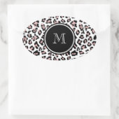 Rosa Schwarzer Leopard-Tierdruck mit Monogramm Ovaler Aufkleber (Tasche)