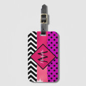 Rosa Schwarzer Lila Glitzer Pinselstriche Mit Mono Gepäckanhänger (Vorderseite Vertikal)