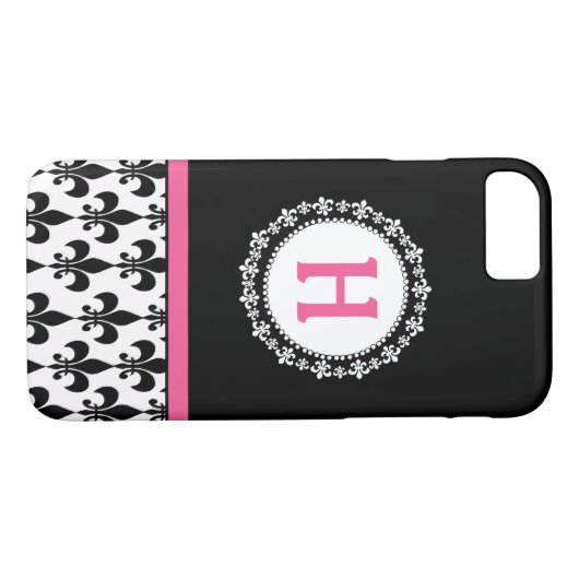 Rosa schwarzer Monogramm-Lilie iPhone 4/4S Kasten Case-Mate iPhone Hülle (Rückseite (Horizontal))