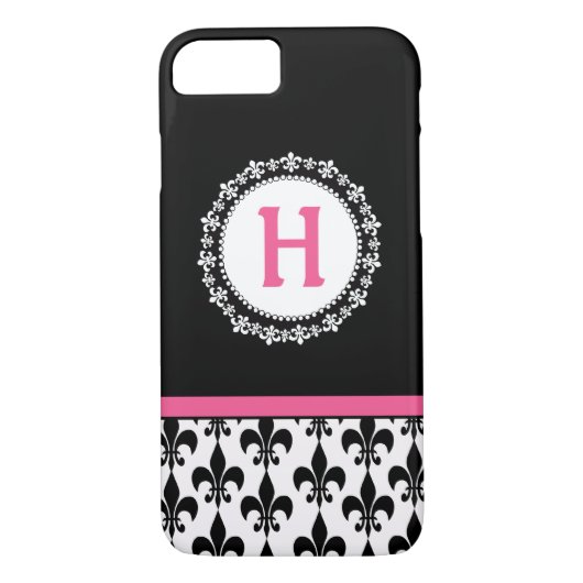Rosa schwarzer Monogramm-Lilie iPhone 4/4S Kasten Case-Mate iPhone Hülle (Rückseite)