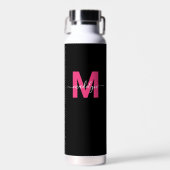 Rosa Schwarzer Monogramm-Name Trinkflasche (Vorne)