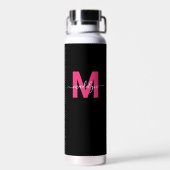 Rosa Schwarzer Monogramm-Name Trinkflasche (Rückseite)
