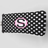 Rosa schwarzer Name Initial mit Polka Dots Golf Headcover (Vorderseite)