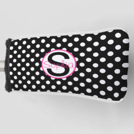 Rosa schwarzer Name Initial mit Polka Dots Golf Headcover