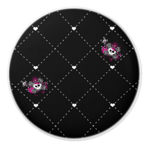 Rosa & schwarzer Piratenschädel-Kreuzknochen-Punk- Keramikknauf