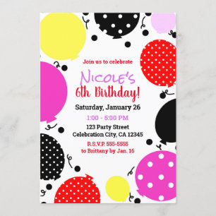 Rosa Schwarzer Polka Dot Balloons Geburtstagsparty Einladung