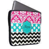 Rosa schwarzer Punkt-Damast-Zickzack Laptopschutzhülle (Vorne Rechts)