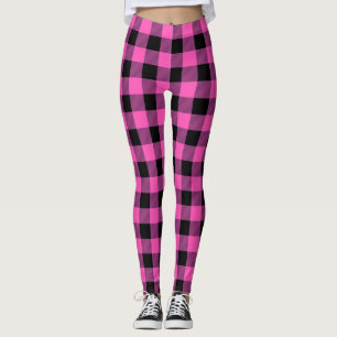 Rosa Schwarzer Sommer Tartan Karierte Muster Leggi Leggings
