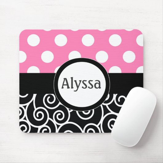 Rosa schwarzer Strudel punktiert personalisiertes Mousepad (Mit Mouse)