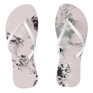 Rosa, schwarzer und grauer Marmor Abstract Badesandalen