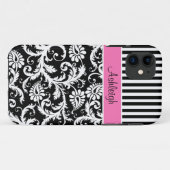 Rosa, schwarzer, weißer gestreifter Damast iPhone Case-Mate iPhone Hülle (Rückseite (Horizontal))