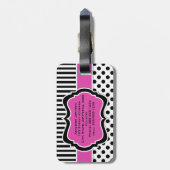 Rosa, schwarzer, weißer gestreifter gepäckanhänger (Rückseite vertikal)
