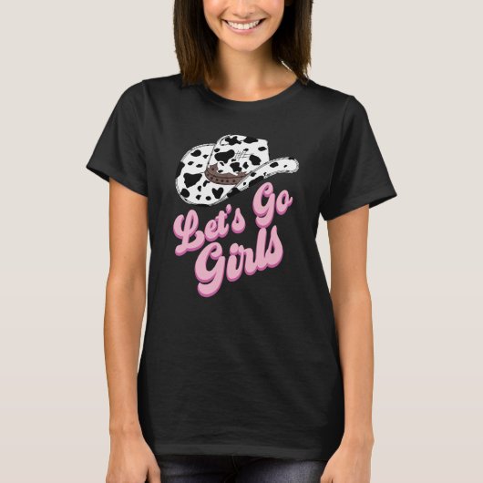 Rosa Schwarzer Western Go-Girls-Bachelorette T-Shirt (Vorderseite)