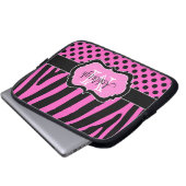 Rosa schwarzer Zebra Stripes Tupfen-Laptop-Kasten Laptopschutzhülle (Vorne Knopf)