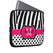 Rosa schwarzer Zebra Stripes Tupfen-Laptop-Kasten Laptopschutzhülle (Vorne Rechts)