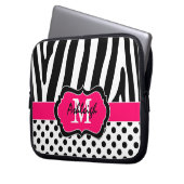 Rosa schwarzer Zebra Stripes Tupfen-Laptop-Kasten Laptopschutzhülle (Vorderseite Links)