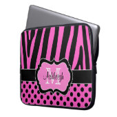 Rosa schwarzer Zebra Stripes Tupfen-Laptop-Kasten Laptopschutzhülle (Vorderseite Links)