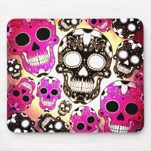 Rosa schwarzer Zucker-Schädelgrunge Mousepe Mousepad (Vorne)