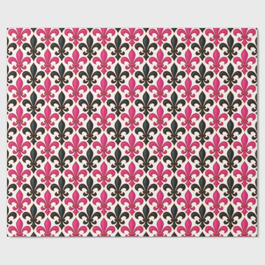 Rosa schwarzes Barock-Fleur-de-lis-Musterdesign  Geschenkpapier (Flach)