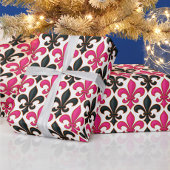Rosa schwarzes Barock-Fleur-de-lis-Musterdesign  Geschenkpapier