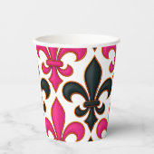 Rosa schwarzes Barock-Fleur-de-lis-Musterdesign Pappbecher (Vorderseite)