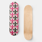 Rosa schwarzes Barock-Fleur-de-lis-Musterdesign Skateboard (Vorderseite)