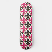 Rosa schwarzes Barock-Fleur-de-lis-Musterdesign Skateboard (Vorderseite)