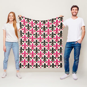 Rosa schwarzes Barock-Lilienmuster-Design Fleecedecke