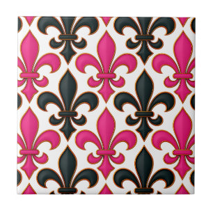 Rosa schwarzes Barock-Lilienmuster-Design  Fliese