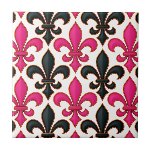 Rosa schwarzes Barock-Lilienmuster-Design  Fliese (Vorderseite)
