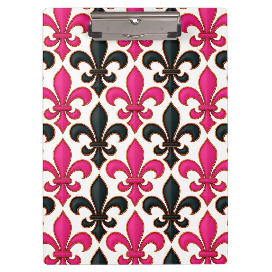 Rosa-schwarzes Barock-Lilienmuster-Design  Klemmbrett (Vorderseite)
