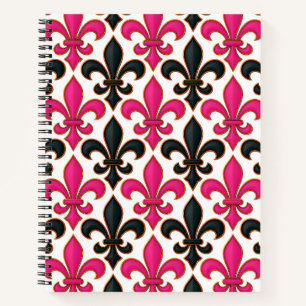 Rosa schwarzes Barock-Lilienmuster-Design Notizblock