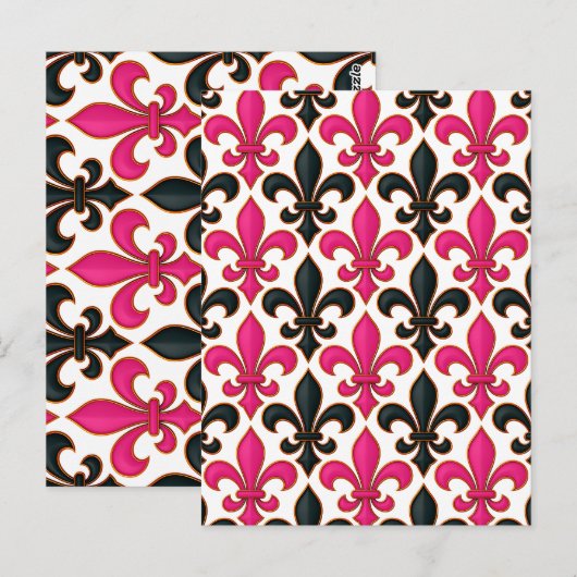Rosa schwarzes Barock-Lilienmuster-Design Postkarte (Vorne/Hinten)