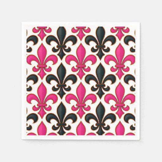 Rosa schwarzes Barock-Lilienmuster-Design Serviette (Vorderseite)