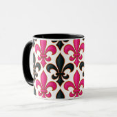 Rosa schwarzes Barock-Lilienmuster-Design Tasse (Vorderseite Links)
