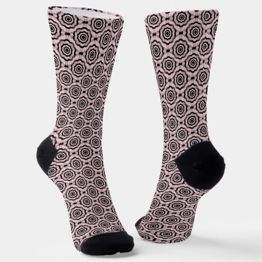 Rosa schwarzes Blumen nahtloses Muster Socken (Gewinkelt)