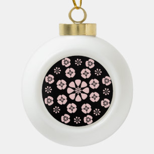 Rosa/Schwarzes Blumendesign Keramik Kugel-Ornament