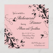 Rosa schwarzes BlumenWirbels-Proben-Abendessen Einladung (Vorne/Hinten)