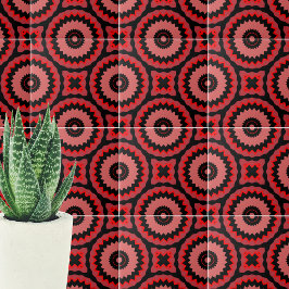 Rosa Schwarzes Boho Ethnic Geometric Muster Fliese