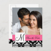 Rosa, schwarzes Damaskus-Foto Save the Date Postka Ankündigungspostkarte (Vorne/Hinten)