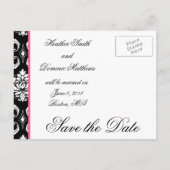 Rosa, schwarzes Damaskus-Foto Save the Date Postka Ankündigungspostkarte (Rückseite)