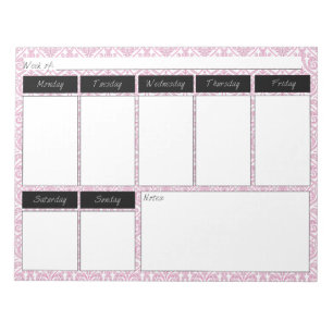 Rosa & schwarzes Damast-Muster-Wochenmuster-Notizb Notizblock