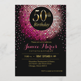 Rosa Schwarzes des Glitz Bling Confetti-50. Einladung