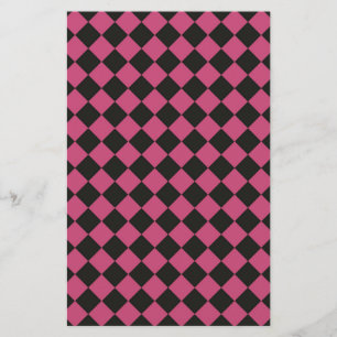 Rosa schwarzes Diamant-Harlekin-Karomuster Briefpapier