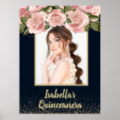 Rosa Schwarzes Foto Quinceañera Geburtstag Poster (Vorne)