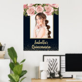 Rosa Schwarzes Foto Quinceañera Geburtstag Poster (Heimbüro)