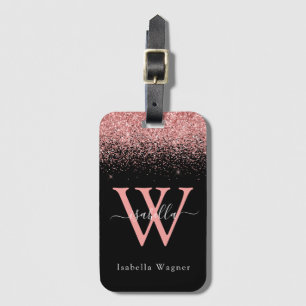 Rosa schwarzes Glitter elegantes Schriftbild Gepäckanhänger