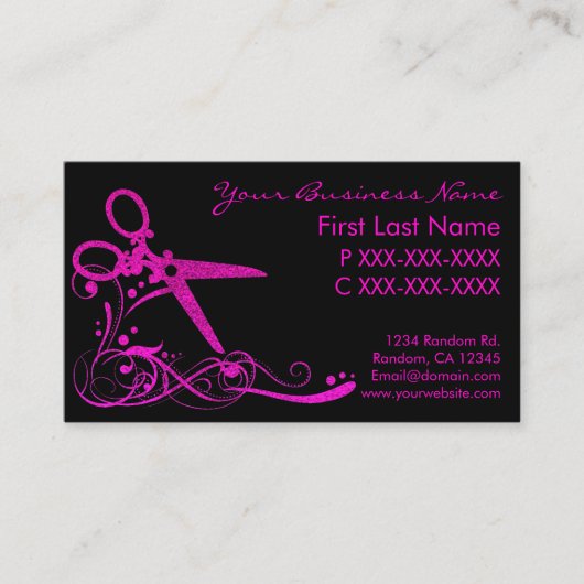 Rosa schwarzes Glitterstrudelhaar schnitt Visitenkarte (Vorderseite)