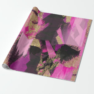 Rosa schwarzes Gold Glitter moderne Pinsel Glam Gr Geschenkpapier