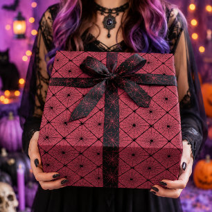 Rosa & schwarzes gotisches Spinnennetz-Diamantmust Geschenkpapier